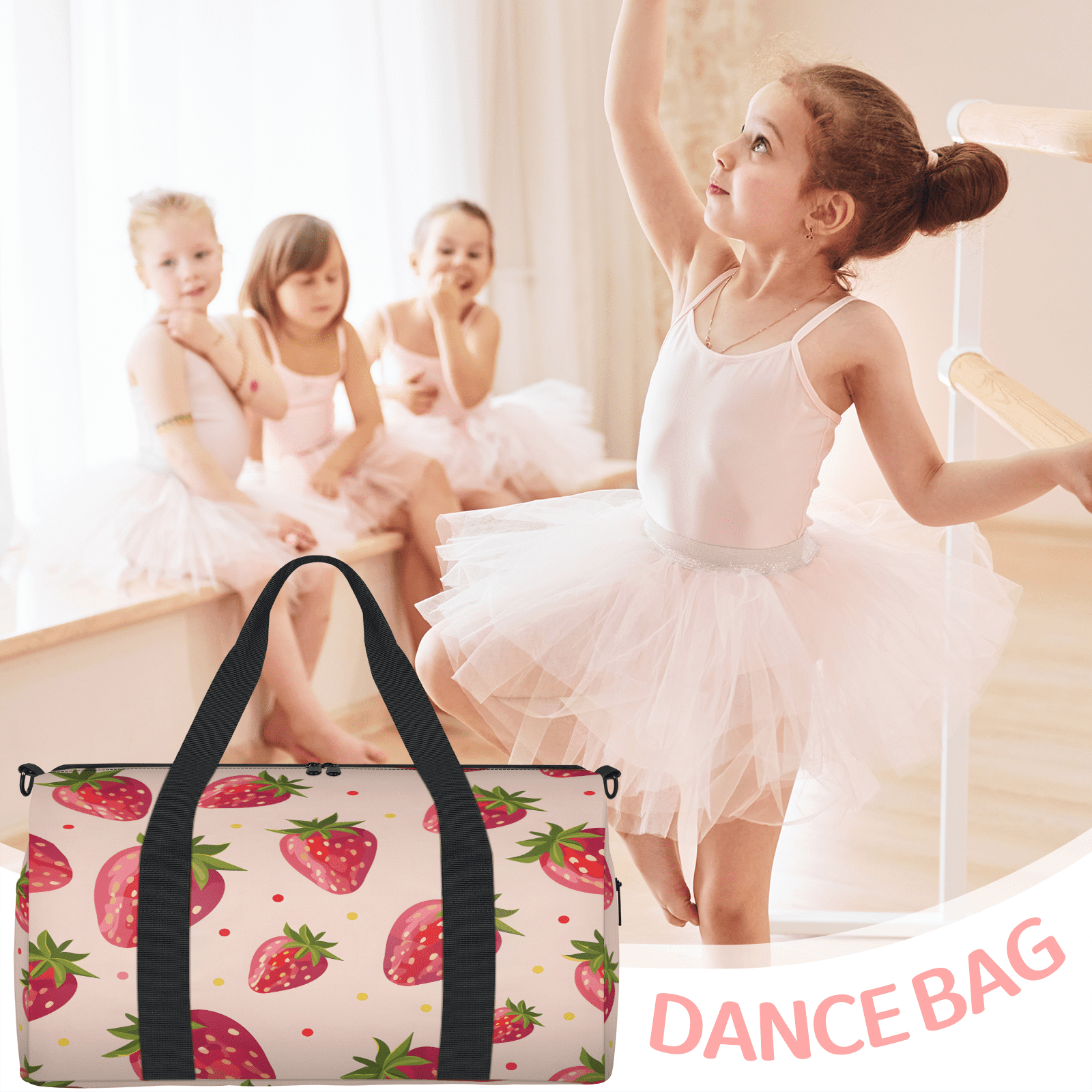Herdesigns Strawberry Travel Duffle Bag Sports Yoga Weekender Overnight Carry on Workout Bags Lightweight Waterproof Gym Tote Bag for Women Strawberries