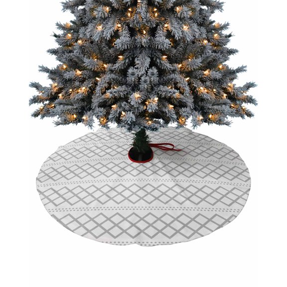 Grey Geometric Christmas Tree Skirt 36 Inches Large Christmas Skirt Tree, Modern Abstract Art Plaid Aesthetics Tree Skirt Christmas Decorations for Fireplace Party Holidays Indoor Outdoor