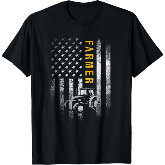 Tractor American Usa Flag Funny Farmer Rancher Gifts Farming T-Shirt men and women can wear, black, white, gifts.
