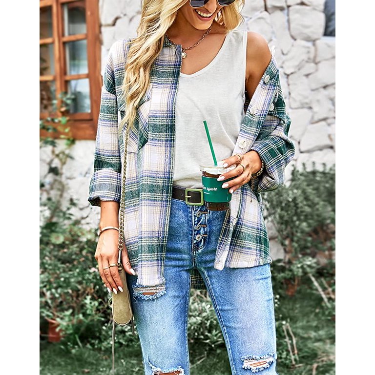 DanceeMangoos Cropped Shacket Jacket Women for Fall Fashion Plaid Flannel  Button Down Shirts Tops Nashville Country Outfits