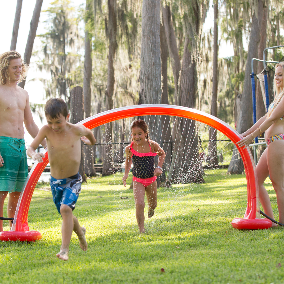 Wham-O Inflatable Outdoor Water Giggle ‘N Splash Rainbow Arch Sprinkler, Blue