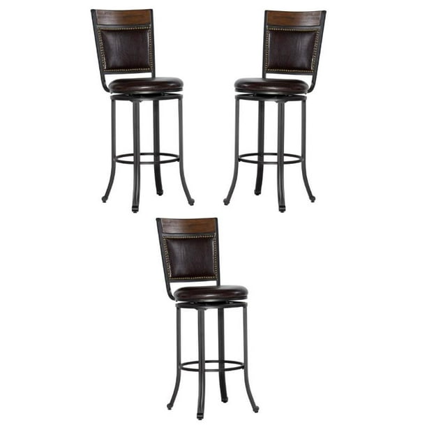 Home Square 30" Metal Swivel Bar Stool in Rustic Umber Brown Set of 3