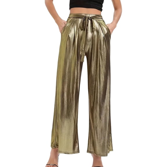 Women's Casual Wide Leg Pants Sexy Nightclub Outfit Comfortable Stretchy High Waist Trousers Fashionable Wear