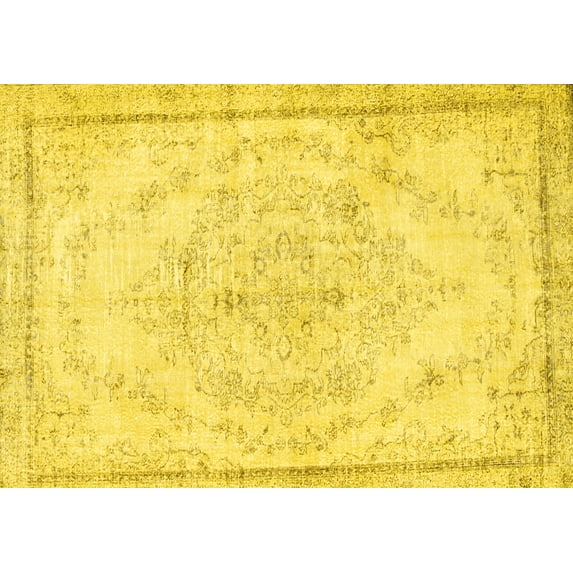 Ahgly Company Machine Washable Indoor Rectangle Persian Yellow Traditional Area Rugs, 2' x 4'
