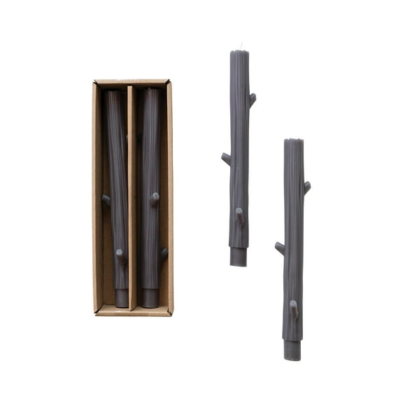 Creative Co-Op Unscented Tree Branch Taper Candles, Charcoal, Set of 2