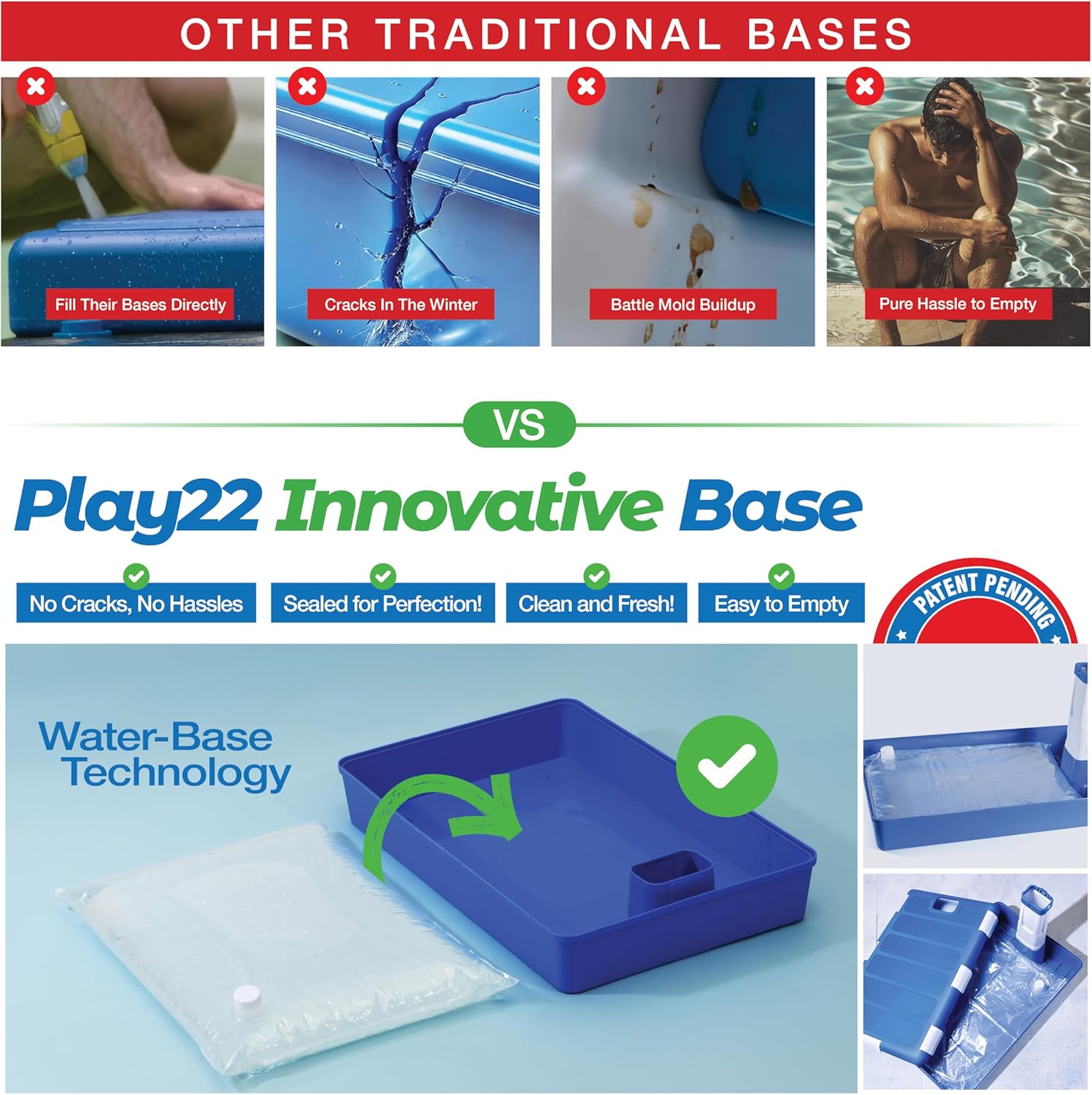 Play22 Swimming Pool Basketball Hoop - 4 Adjustable Height - Revolutionary Base and Storage System, Large Backboard 33"x 54", Pool Toys Basketball Game, Includes 2 Balls and Pump
