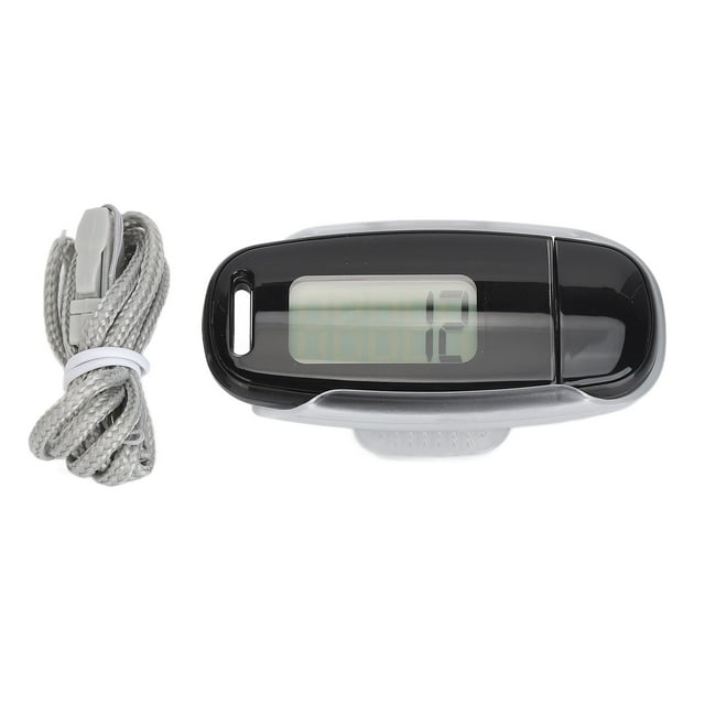 Contador de pasos con pantalla LCD grande, recargable por USB, preciso, portátil, ligero, podómetro con cordón para mujeres, hombres y niños, color negro