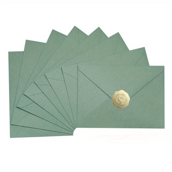 HOHAHO 50pack Sage Green A7 Envelopes for 5x7 Cards,Self Adhesive with Golden Wax Stickers,Perfect for Wedding Invitation, Greeting, Birthday Baby Shower Invitations(Envelope 5.25 x 7.25 )