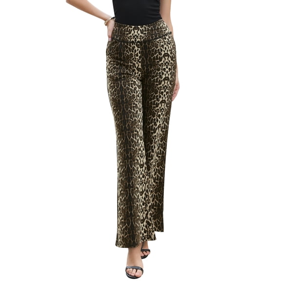 DARING DIVA Women's Casual Loose Wide Leg Trousers X-Small Leopard Print