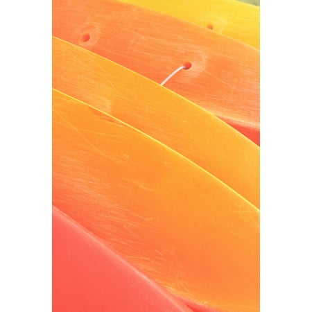 Hawaii Oahu Pattern Shot Of Orange Yellow Kayaks Stacked On Each Other Canvas Art - Brandon Tabiolo  Design Pics (22 x