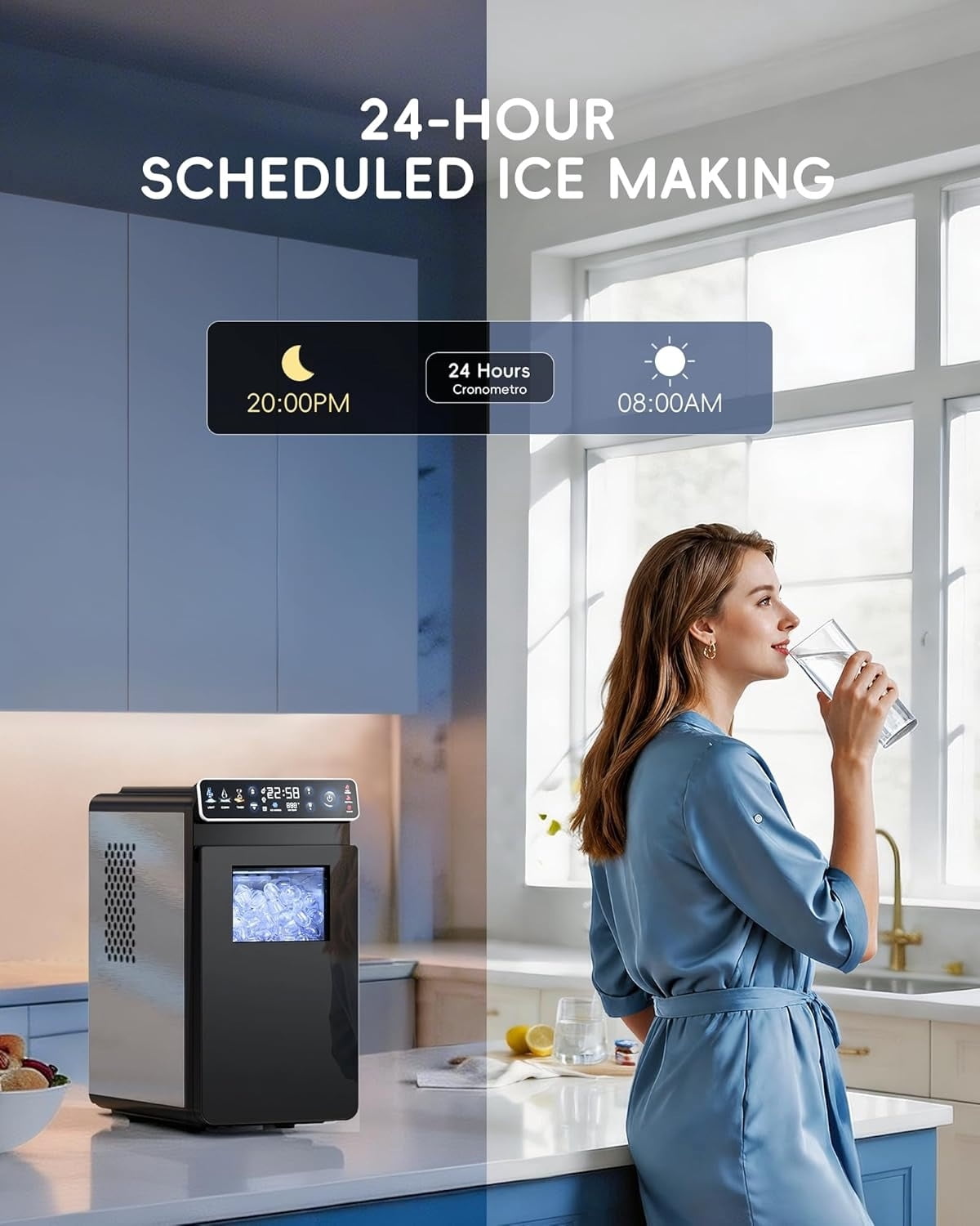 Ice Makers Countertop, Ultra Slim Design with Full-Color Panel, Internal Lights, 26 lbs/24H, Timer Ice Making, Two Ice Sizes, Portable Self-Cleaning Ice Machine for Home/Kitchen/RV