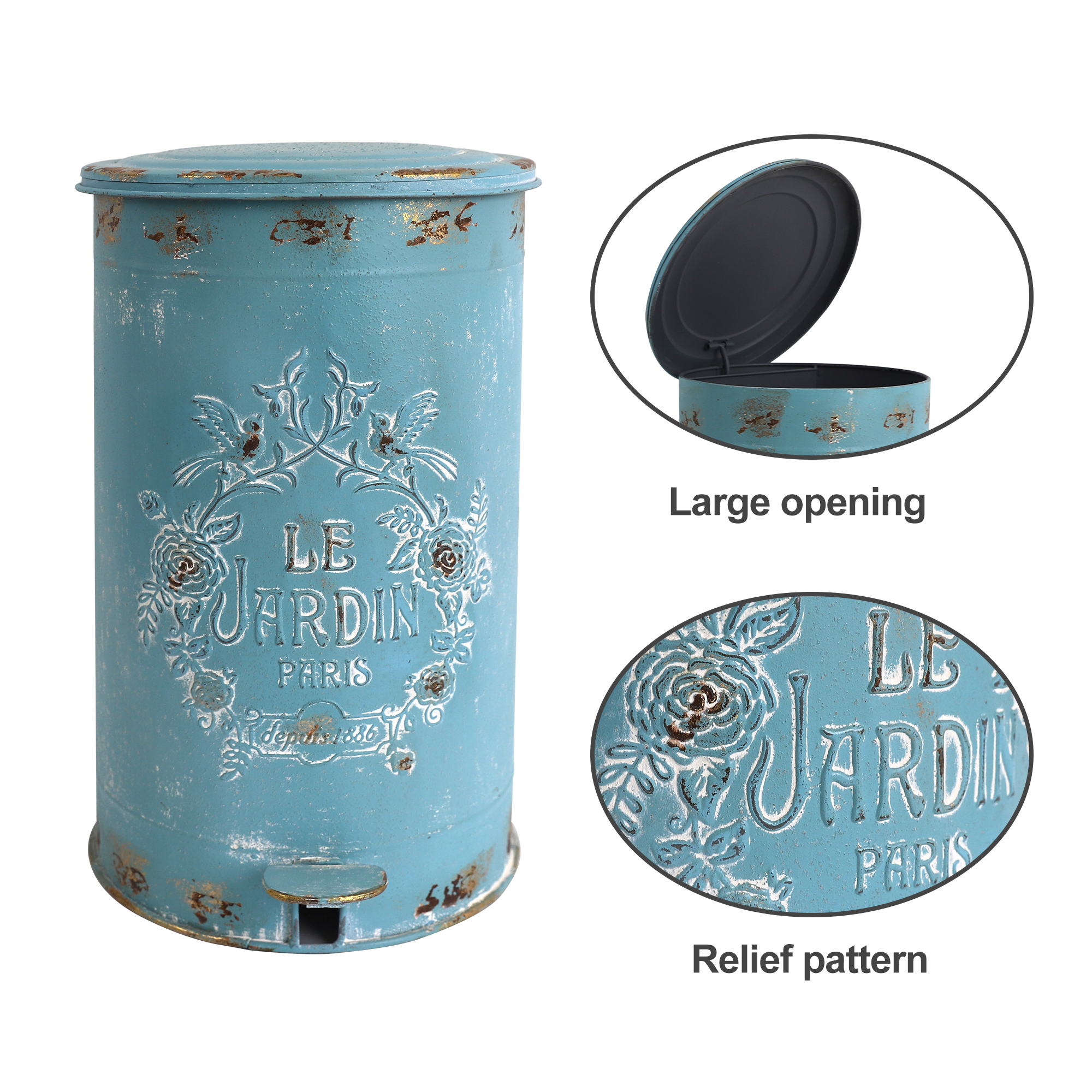 Vintage Metal Step On Trash Can With Lid 4.5 Gallon Farmhouse Rustic Garbage Can Waste Bin for Kitchen Bathroom Bedroom Porch