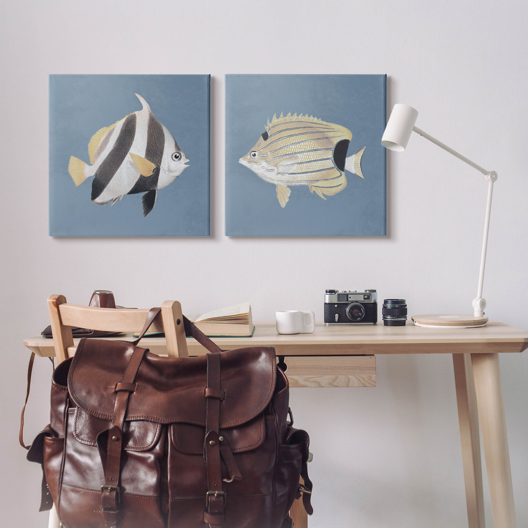 Marine Fish Underwater Sea Life Animals & Insects Graphic Art Gallery Wrapped Canvas Print Wall Art, Set of 2