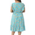 thumbnail image 3 of GRACE & GRANDEUR Women's Plus Size Floral V-Neck Ruffle Sleeve Elastic Waist A-Line Dress with Pockets 1X Lake Blue, 3 of 5