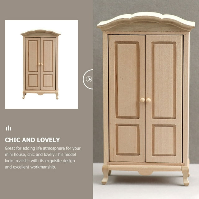 CTIRCHIU 1Pack Wooden Tiny Closet Khaki Miniature Wardrobe Rectangular Design for Home Decoration and Props