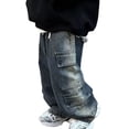 thumbnail image 2 of CAIXIA Boys Jeans Straight Wide Leg Stretch Denim Pants Loose Casual Cargo Trousers Ripped High Waist Summer School Jean Bottom, 2 of 5