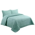 thumbnail image 2 of Marina Decoration Solid Embossed Pinsonic Coverlet Bedspread Bedding Ultra Soft Summer Quilt Set with Shams, Green Color, 2 of 6