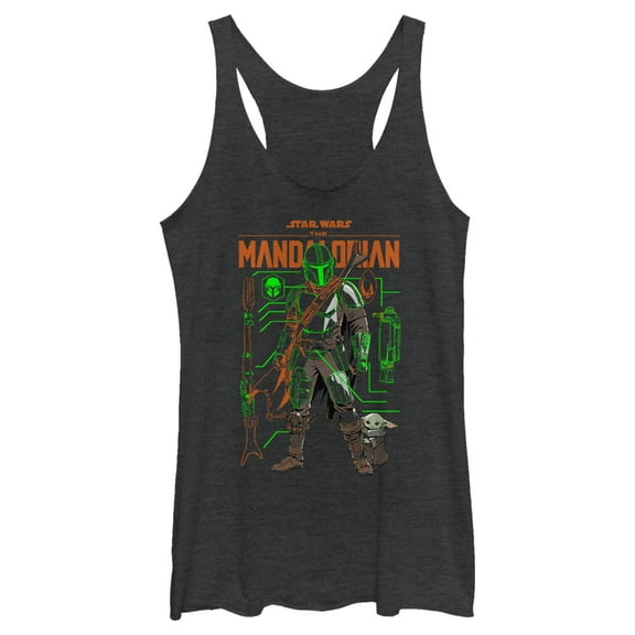Women's Star Wars: The Mandalorian Duo Schematics Racerback Tank Top Black Heather X Small