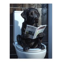 Artery8 Dog Lover Funny Black Labrador Reading on Toilet For Bathroom Large Wall Art Poster Print Thick Paper 18X24 Inch