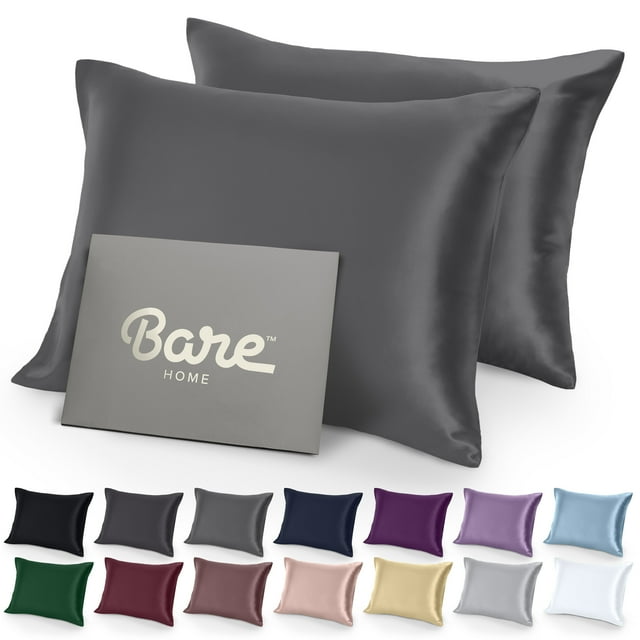 Bare Home Satin Pillowcase Set - Luxury Pillowcases - Soft and Smooth - Breathable - Envelope Closure - Standard, Gray