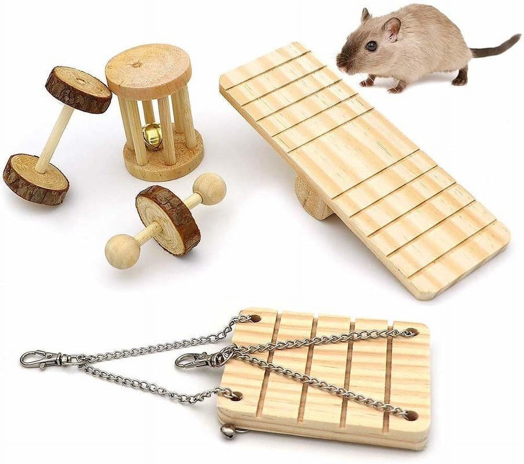 ODOMY 10 Pcs/set Hamster Toy Set Wooden Dumbbells Teeth Care Molar Toy Natural Wooden Exercise Bell Roller Toy