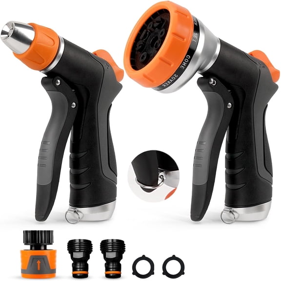 2 Pack Garden Hose Nozzles, High Pressure Water Hose Sprayer with 2 Spray Patterns -Lightweight & Rust-Proof Handheld Spray Gun