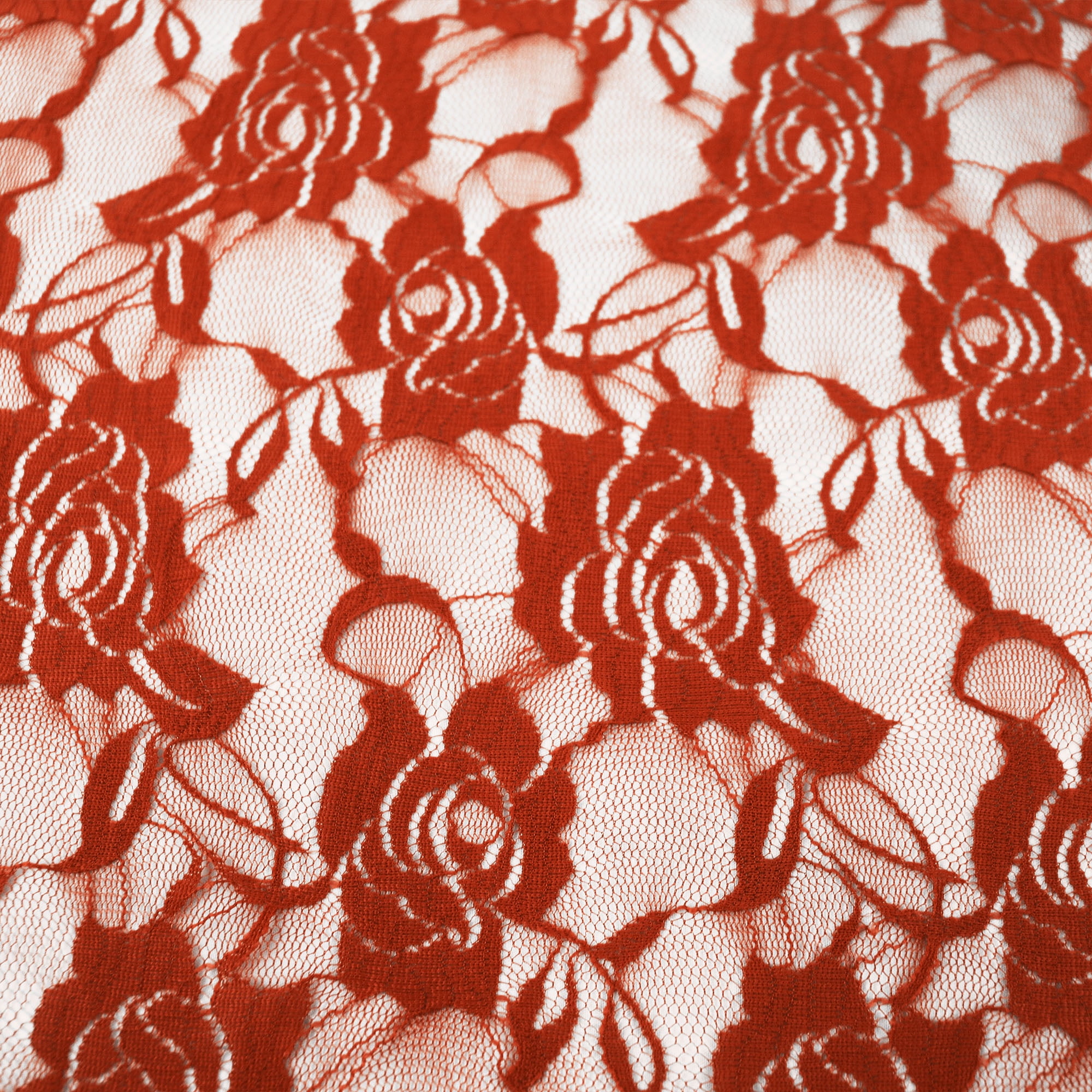 Romex Textiles Nylon Spandex Lace Fabric with Rose Design - Rust Dark