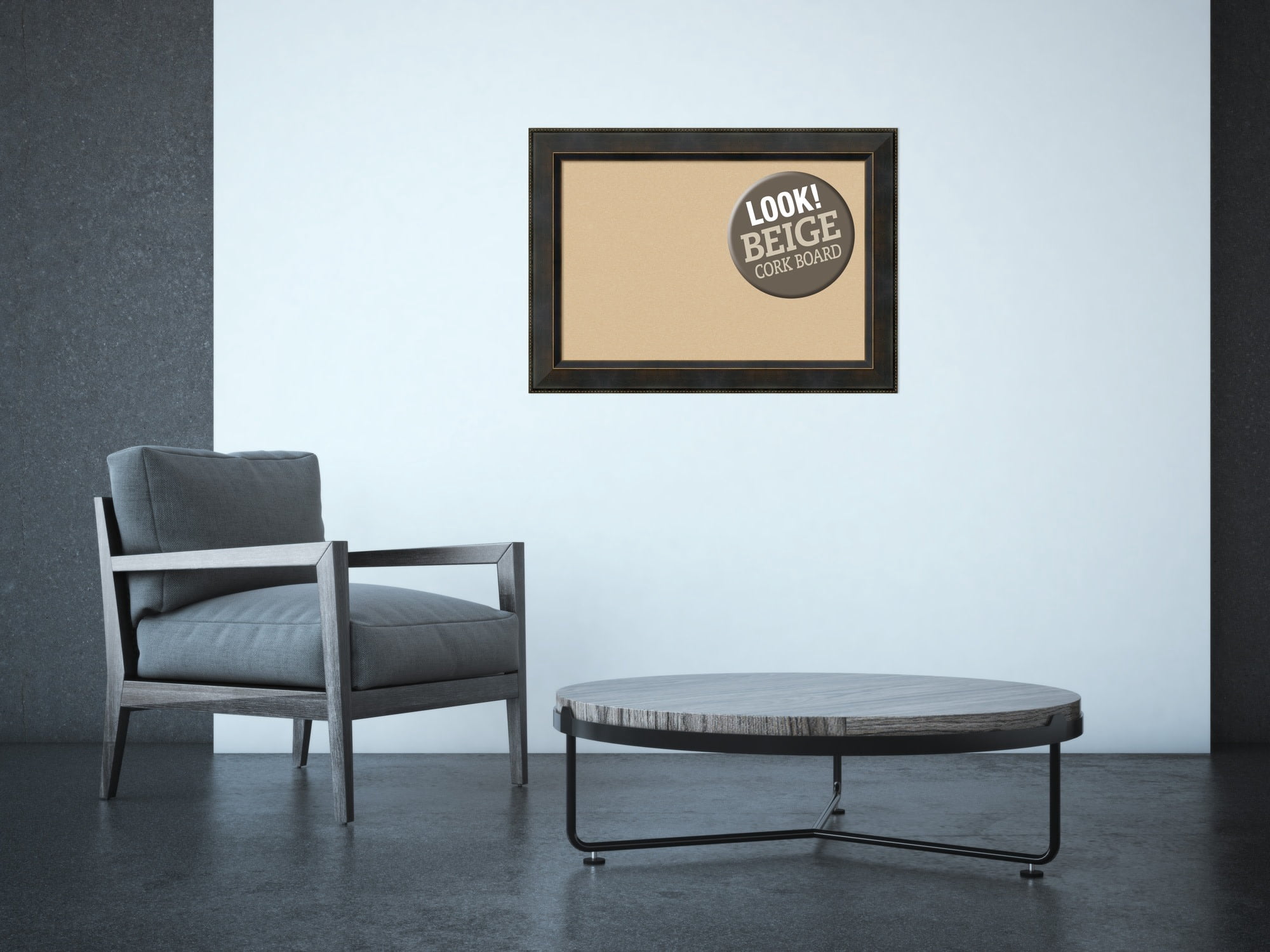 Amanti Art Natural Cork Board Wood Framed Signore Bronze Bulletin Board 28 in. x 20 in.