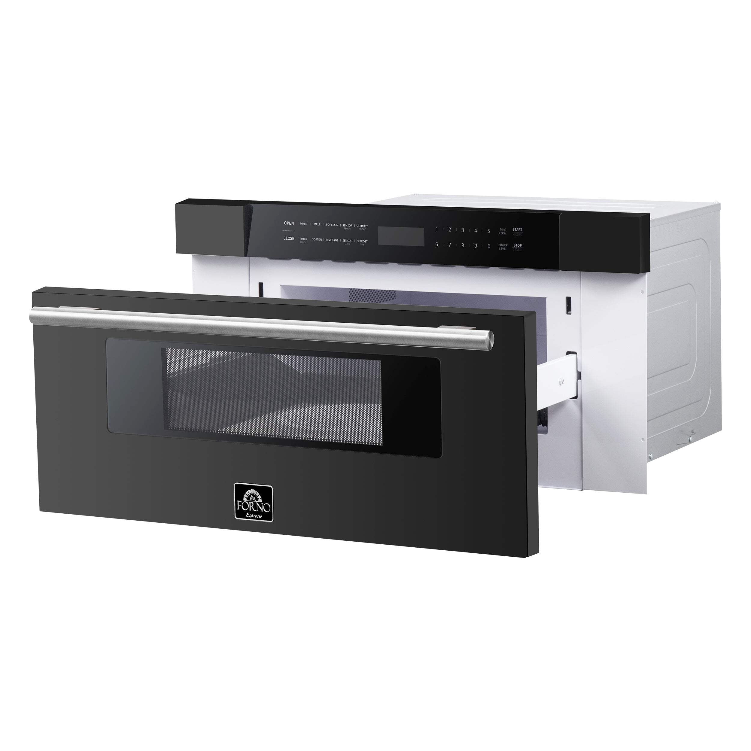 Forno Capoliveri Espresso 30-Inch Microwave Drawer, Black, 1.2 cu.ft, 1500 Watts, Built-In, Touch Control LCD Display, Auto-Touch Open/Close, 11 Power Levels, Sensor Cooking