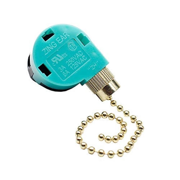 Ceiling Fan Pull Chain Control Replacement Speed Control Switch 3 Speed 4 Wire - Zing Ear ZE 268S6 (Gold 1-Pack)