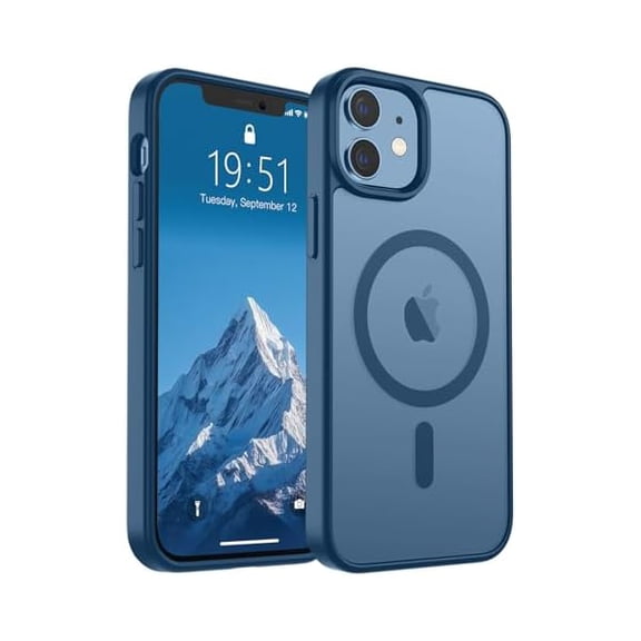 Magnetic for iPhone 12 Mini Case & iPhone 13 Mini Case (Compatible with MagSafe) (Military Grade Drop Protection) Slim Translucent Matte Shockproof Phone Cover,Deep Blue