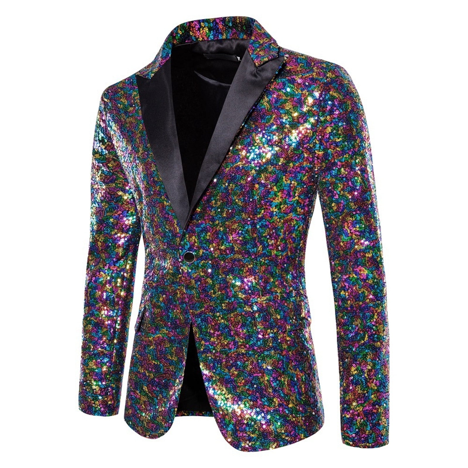 Men Shiny Sequin Tuxedo Party Dinner Prom One Button Suit Jacket