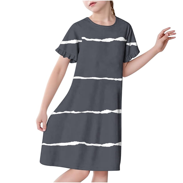 RXIRUCGD 2025 Vêtements d'Été pour Enfants 3-12 Ans Mode Imprimée Pyjama Rêveur Mi-Mollet Chemise de Nuit