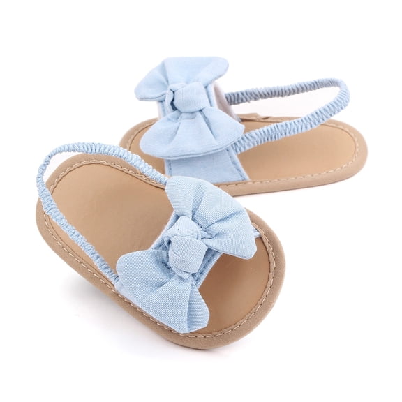 CUZIBR Toddler Baby Girls Sandals Cute Bow Open Toe Elastic Strap Floor Barefoot Non- Walkers Sandals Flat Soles Summer Lightweight Comfortable Casual Footwear Princess Dailywear,Blue,0-6 Months