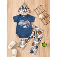 thumbnail image 2 of Coduop Newborn Baby Boy Clothes Letter Print Short Sleeve Romper Pants Set Hat 3PC Outfits Set, 2 of 9