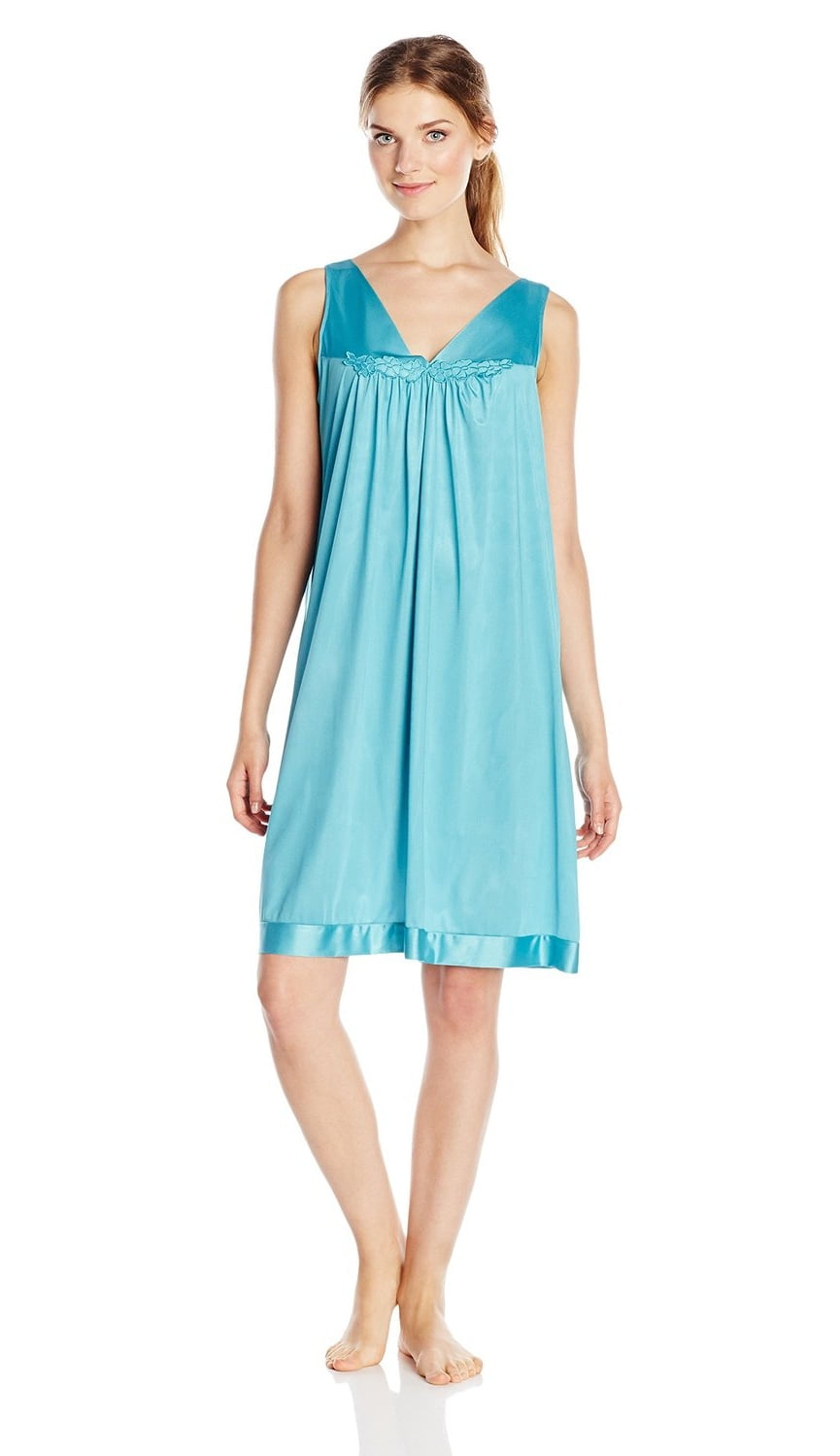 Vanity Fair Coloratura Women`s Short Nightgown, XL, Mermaid Teal