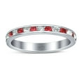 thumbnail image 2 of Full Eternity Stackable Band Wedding Ring Ruby & CZ 925 Sterling Silver Size 12, 2 of 5