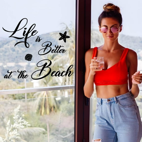 Beach Wall Stickers Scallop and Starfish Wall Decal Live is Better at The Beach Decals Stickers for Walls Transfer Vinyl Quotes Art Mural for Bedroom Living Room Decor