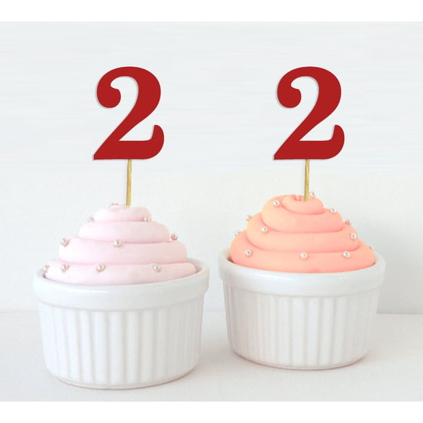 Darling Souvenir Number 1 Cupcake Toppers - Pack Of 20, Glitter Cardstock, Red, For First Birthday Or Anniversary