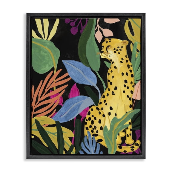Stupell Industries Eclectic Leopard Among Plant Leaves Black Floating Frame Canvas Art, 17 x 21, by June Erica Vess