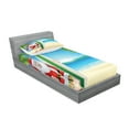 thumbnail image 2 of Ambesonne Christmas Fitted Sheet & Pillow Sham Set, Santa with Surfboard, Twinxl, Blue Green, 2 of 2