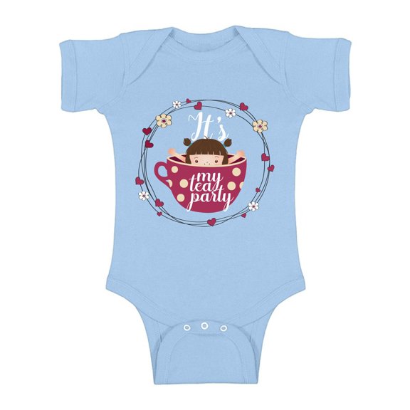 Awkward Styles Tea Party Bodysuit Short Sleeve for Newborn Baby Cute Baby Shower Gifts Girls Tea Party Clothing Tea Party One Piece Top Themed Party Outfit for Baby Girls Tea Party Gift