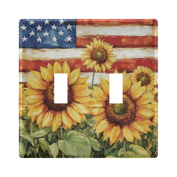 WOBOGO Sunflower American Flag 2-hole Switch Plates PC Flame Retardant Plastic Material Glossy Finish Smooth Touch 4.56x4.48x0.27in
