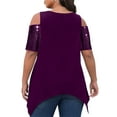 thumbnail image 4 of Enwejyy Women's Plus Size Summer Cold Shoulder Short Sleeve Hot Drilling Sequins Casual Loose T-Shirs Blouse Tops, 4 of 4