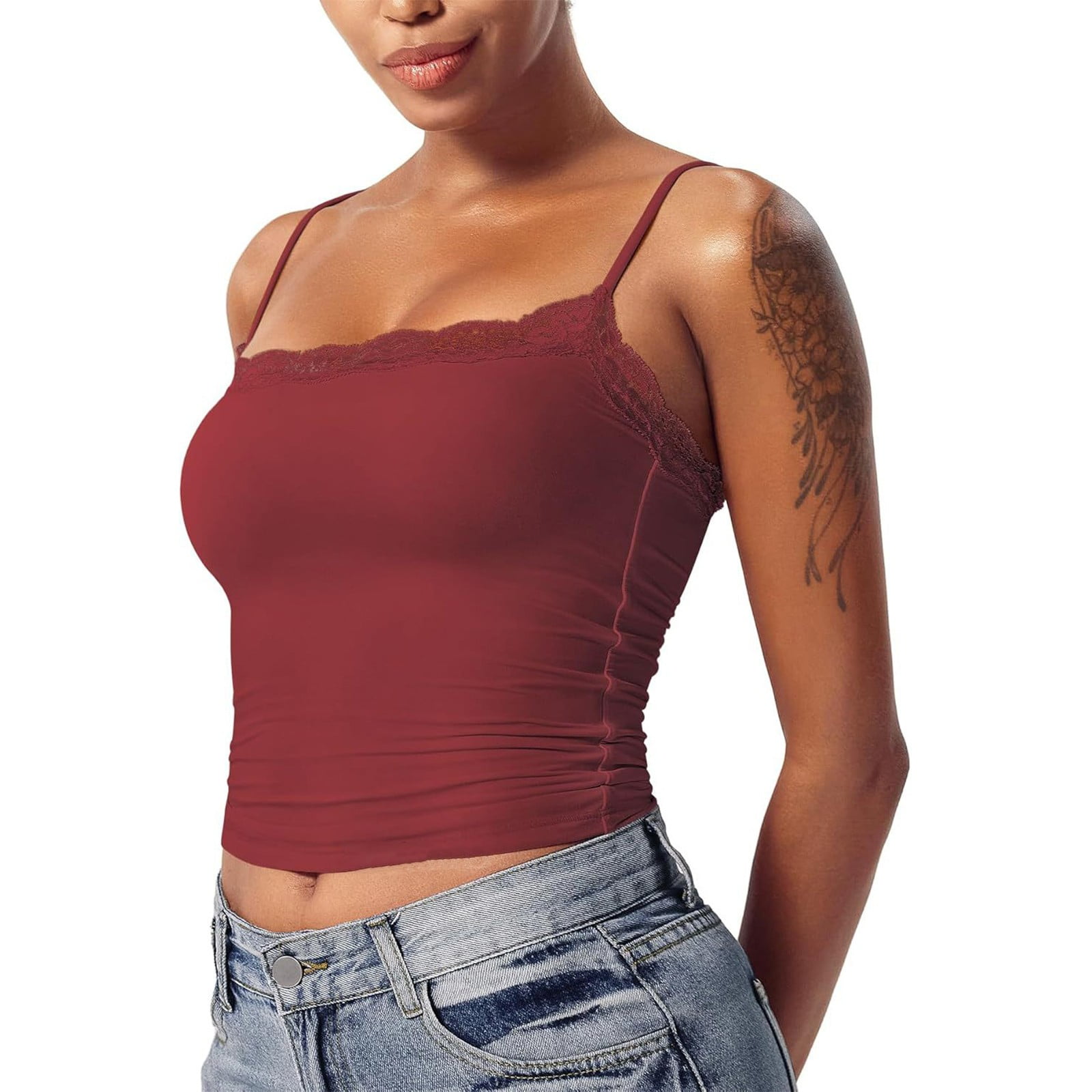 Black Tank Top Woman Lace Top Double Lined Sexy Tank Top Spaghetti