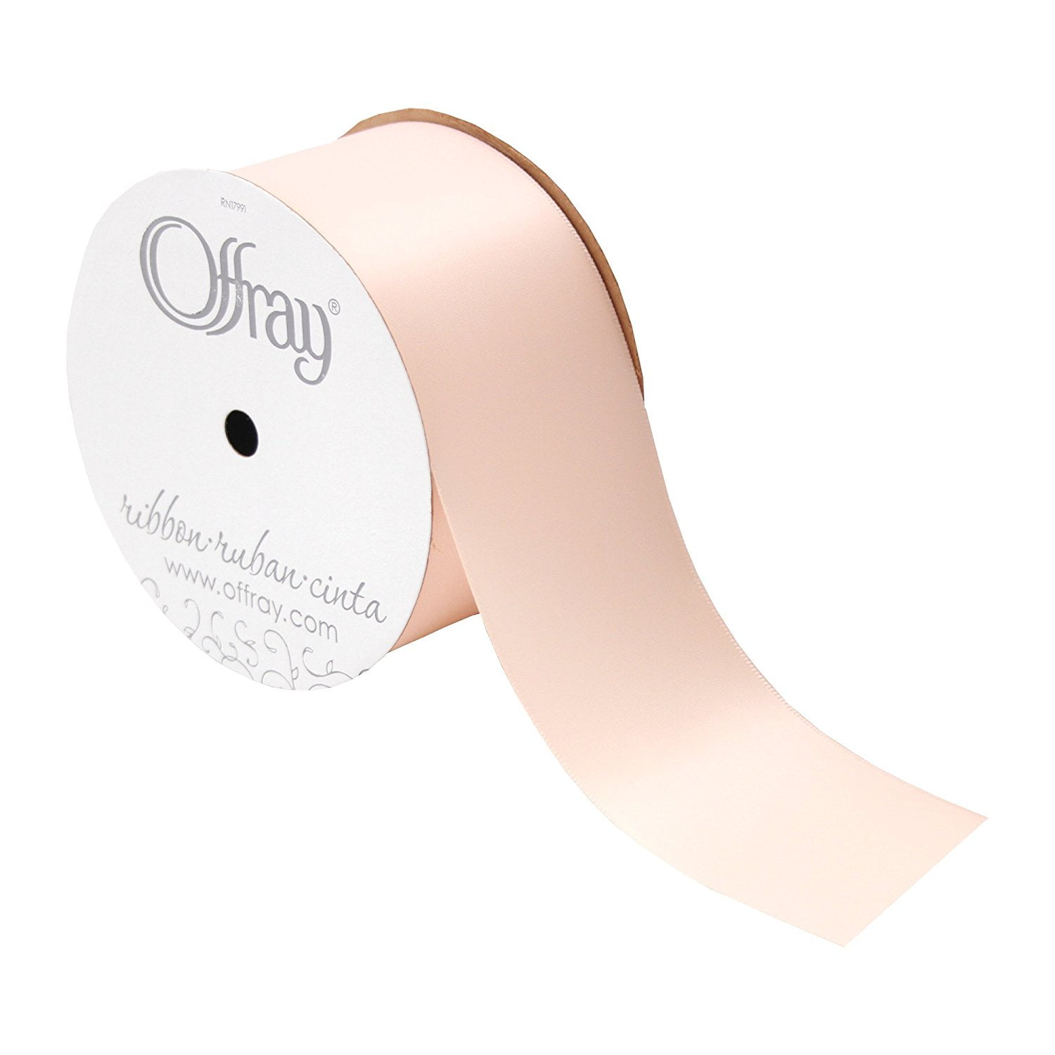 Offray Double Face Satin Ribbon, 21/4" Wide, 10 Yards, Pale Peach