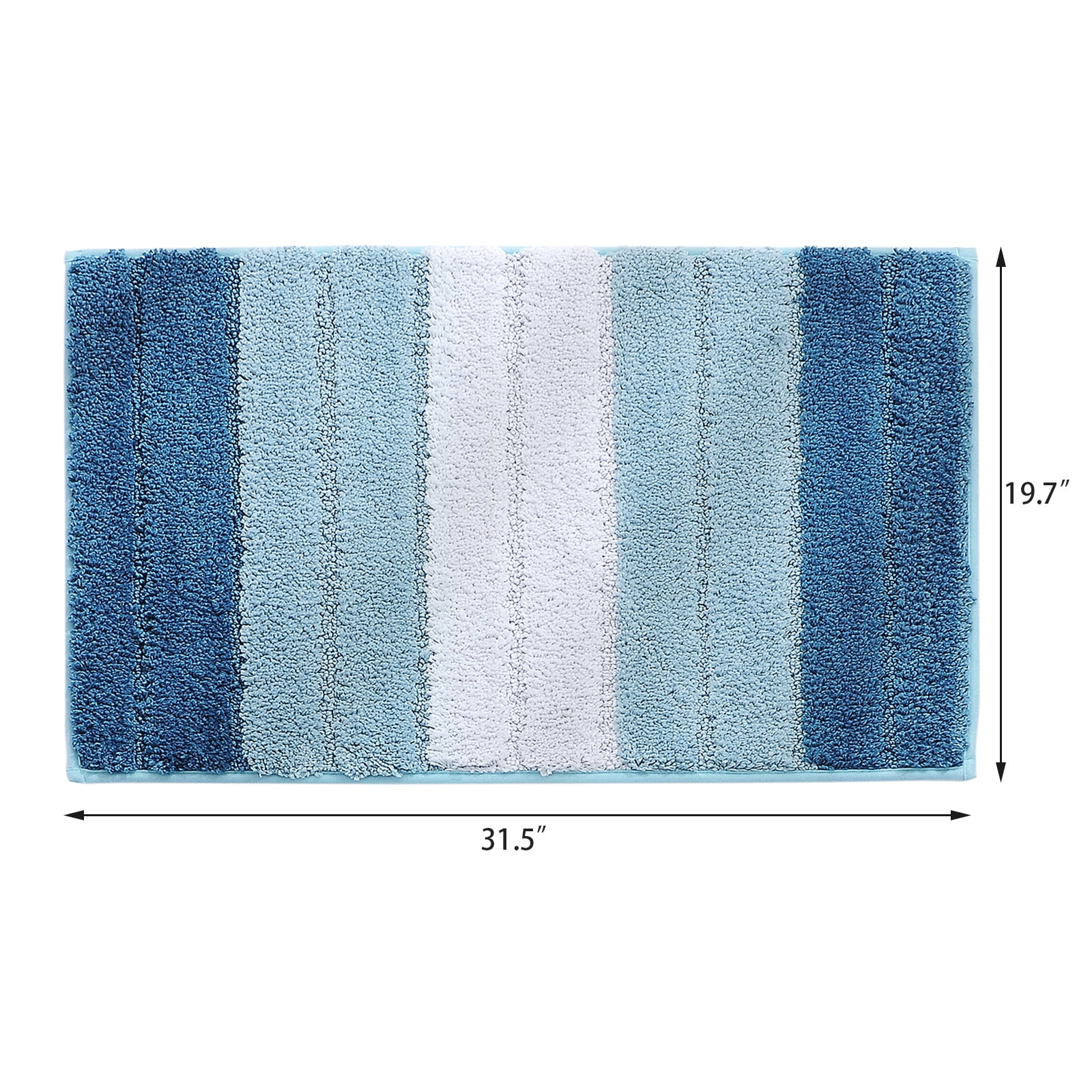 Striped Bathroom Rug Gradient Bath Mat Non-Slip Door Mats Soft Shaggy Thick Bath Rugs Absorbent machine washable Floor Mats for Bath Room, Toilet, Bedroom, Kitchen，20''x 32''，Blue