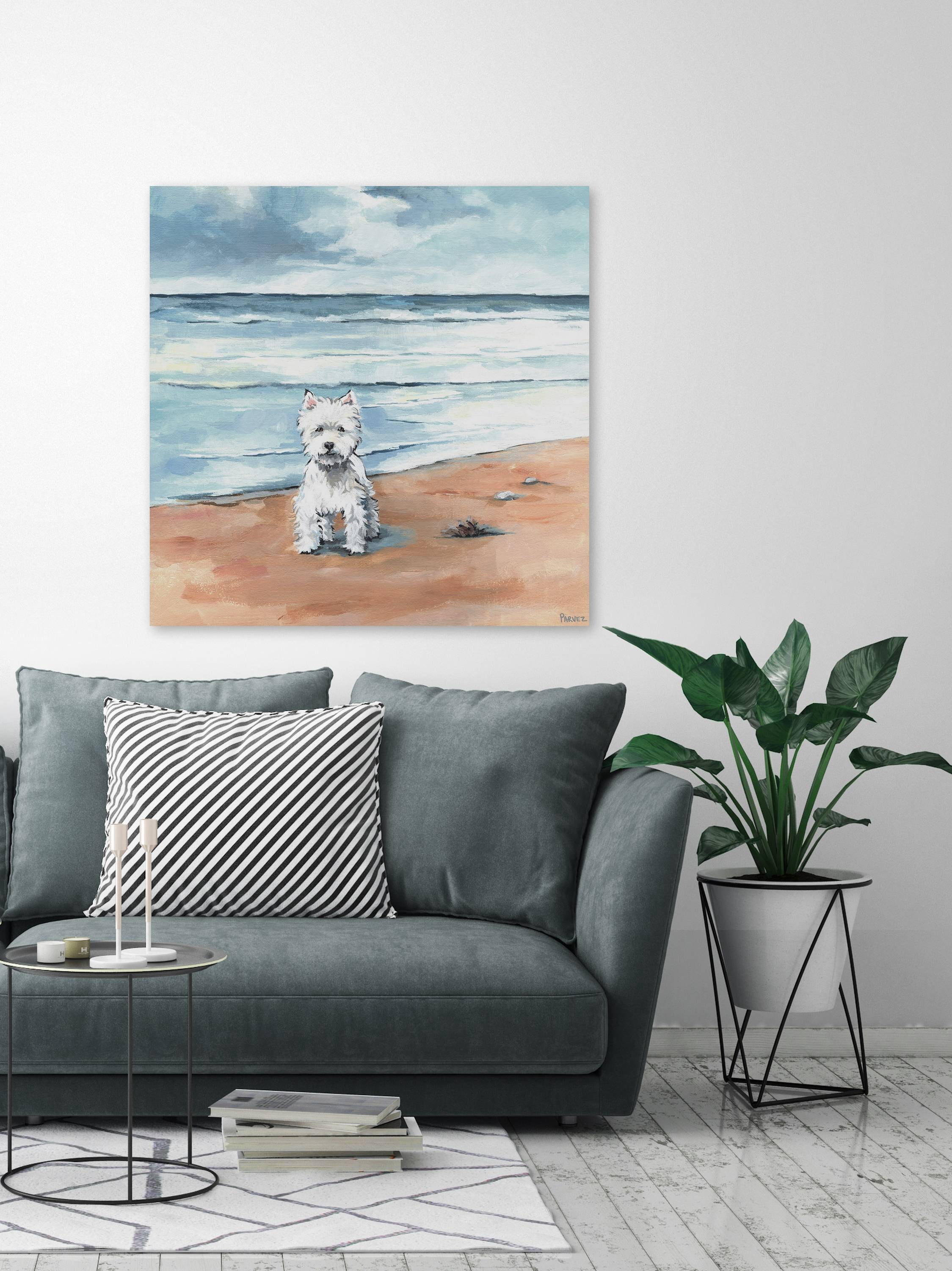 Parvez Taj Little White Doggie Canvas Wall Art