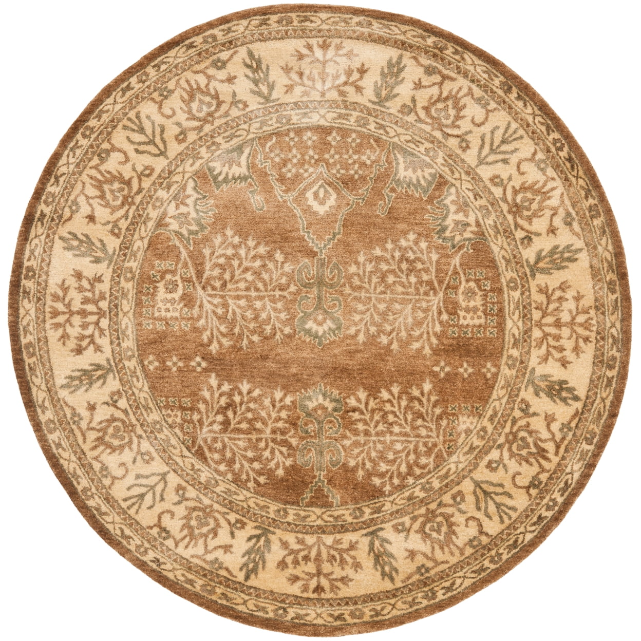 SAFAVIEH Bergama Tarah Oriental Wool Area Rug, Light Brown/Beige, 4' x 4' Round