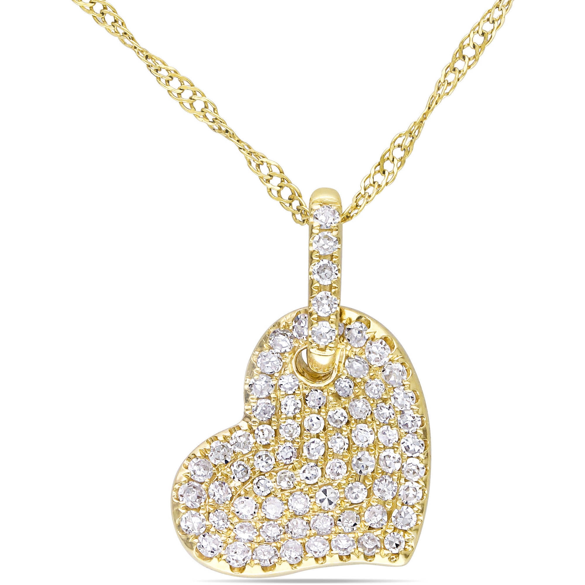 Miabella 1 4 Carat T.W. Diamond 14kt Yellow Gold Heart Pendant, 17" by Miabella